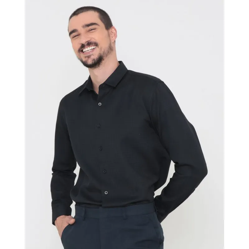 Camisa Masculina Social Maquinetada Preta 4