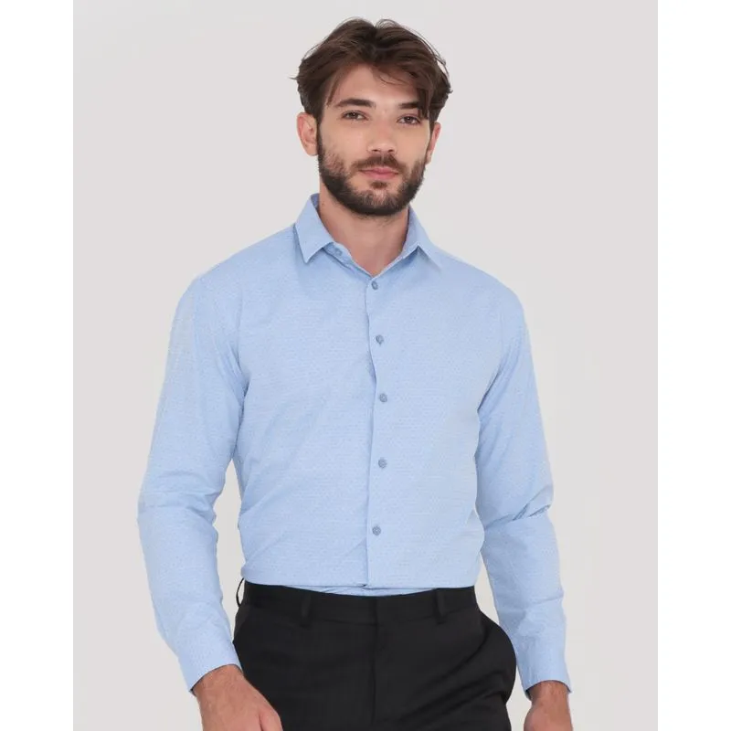 Camisa Masculina Social Maquinetada Azul Claro 6