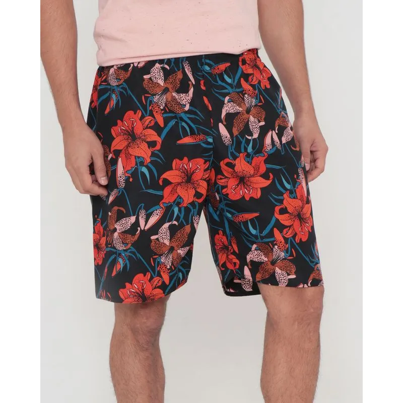 Bermuda Masculina Surf Estampada Floral Preta M