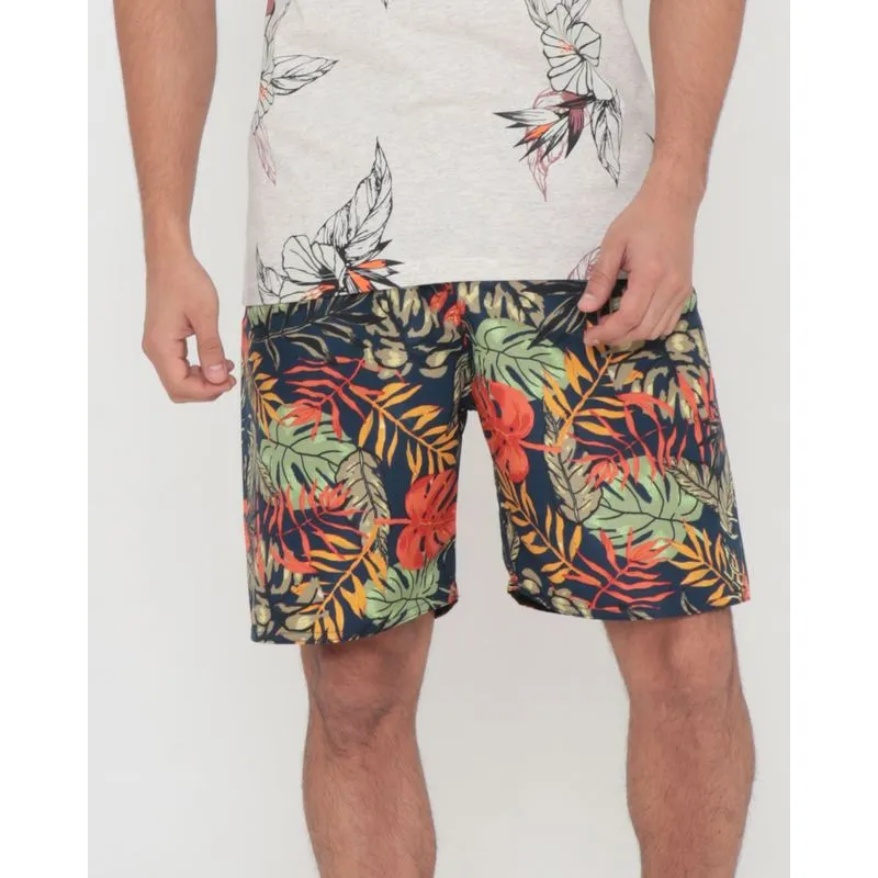 Bermuda Masculina Surf Estampada Folhas Azul Marinho XGG