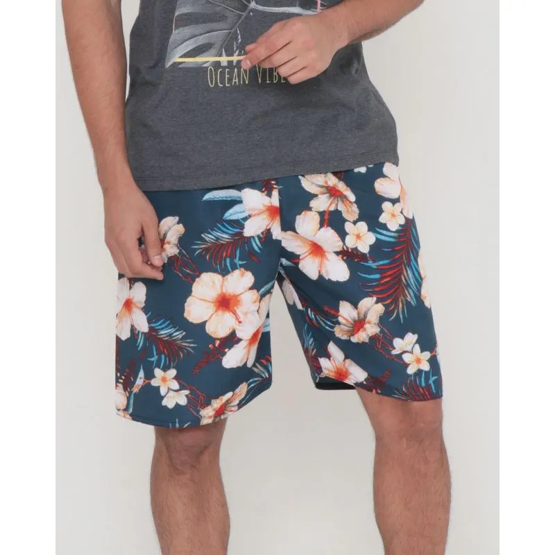 Bermuda Masculina Surf Estampada Floral Azul Escuro M