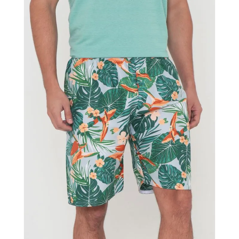 Bermuda Masculina Surf Estampada Floral Cinza Claro GG