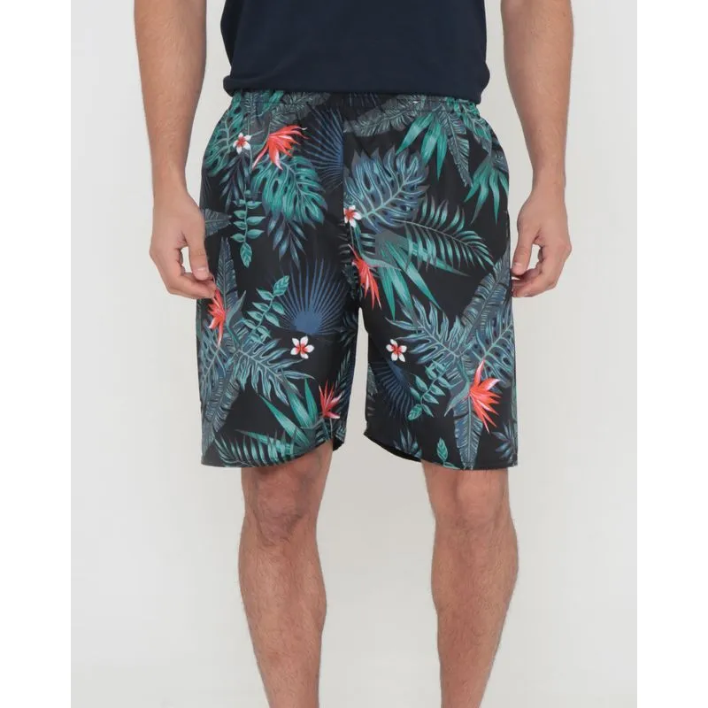 Bermuda Masculina Surf Estampada Tropical Preta P