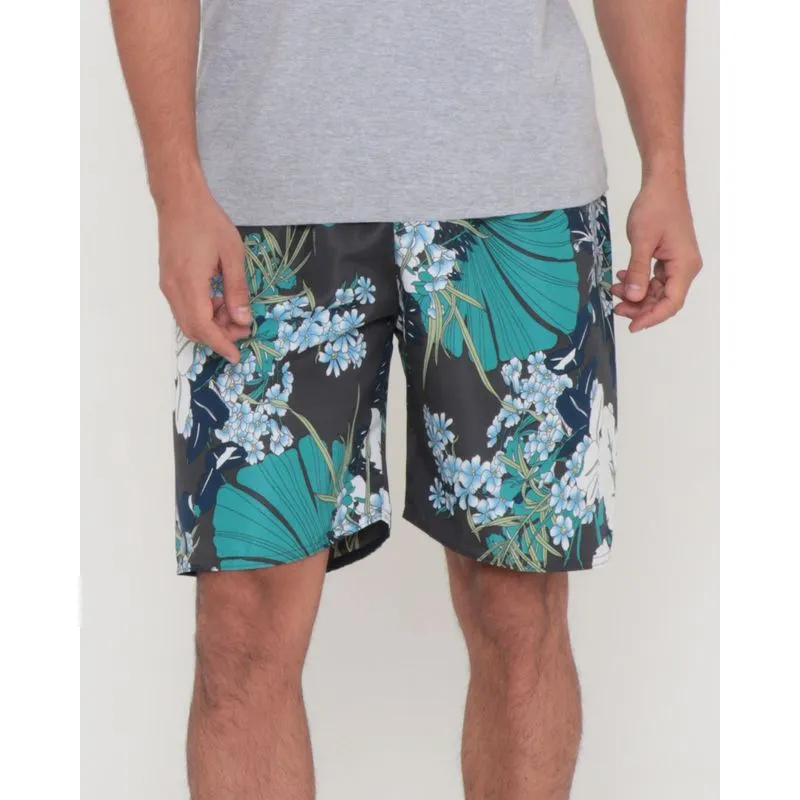 Bermuda Masculina Surf Estampada Floral Cinza XGG