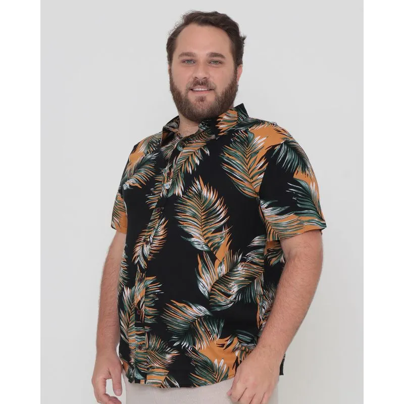 Camisa Masculina Plus Size Viscose Floral Preta G2