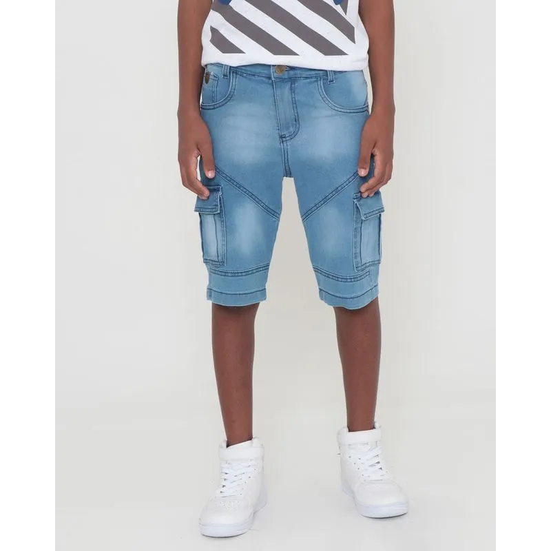Bermuda Jeans Juvenil Com Recorte Azul Claro 10