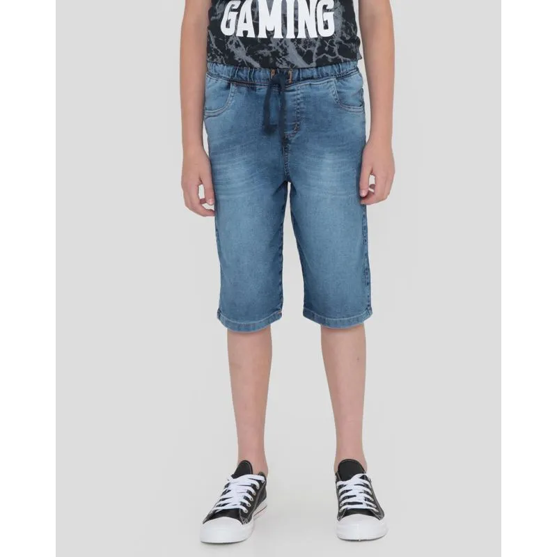 Bermuda Jeans Juvenil Com Cordão Azul 16