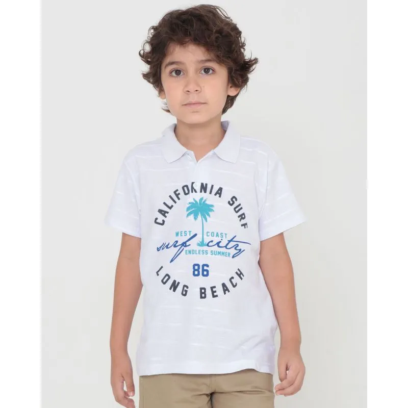 Polo Infantil Estampa Frontal Branca 4