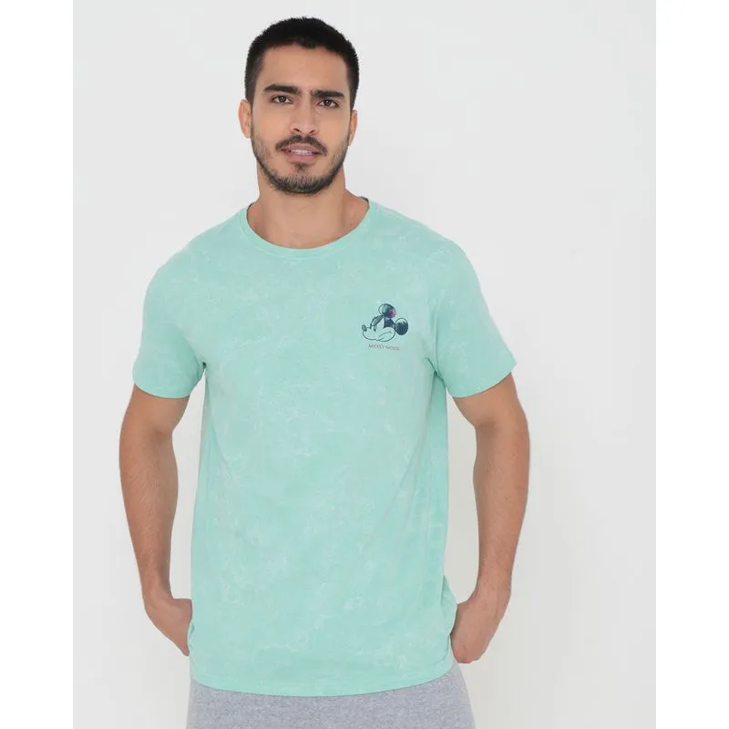 Camiseta Masculina Algodão Disney Mickey Manga Curta Verde M