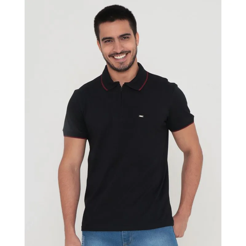 Polo Masculina Com Zíper Preta P