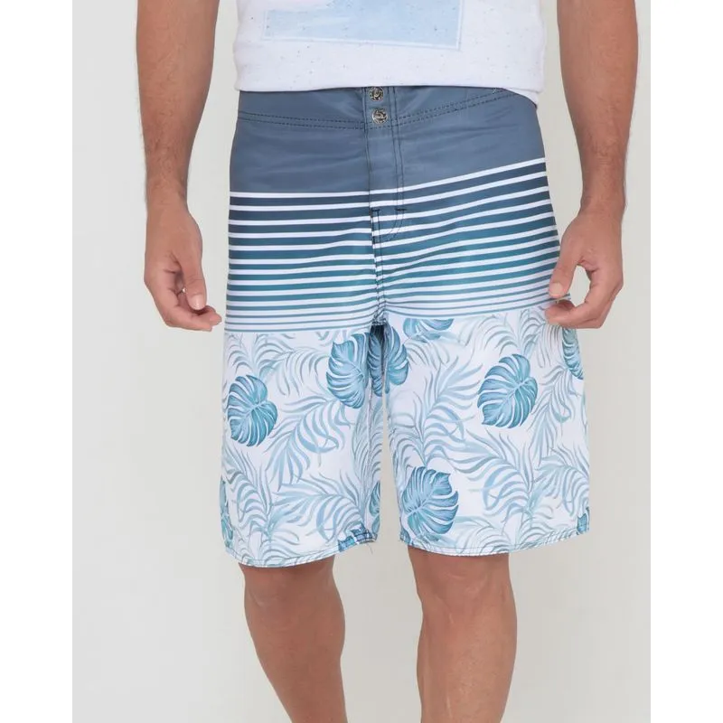 Bermuda Masculina Surf Listras Floral Cinza 42