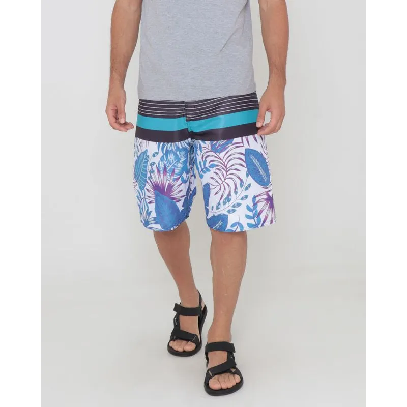 Bermuda Masculina Surf Listras Folhas Preto Listrado 38
