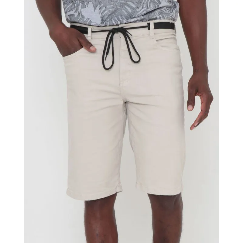 Bermuda Sarja Masculina Com Tira Cinto Bege Claro 42