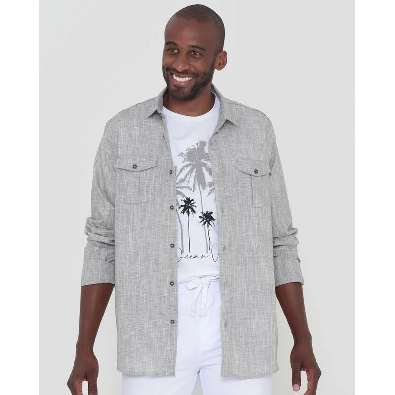 Camisa Masculina Texturizada Cinza Claro 3