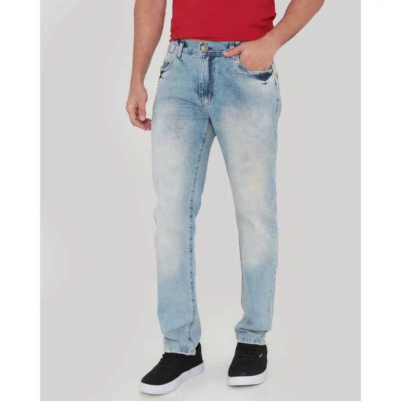 Calça Jeans Masculina Slim Estonada Azul Claro 48