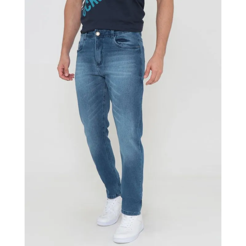 Calça Jeans Moletinho Masculina Slim Azul 44