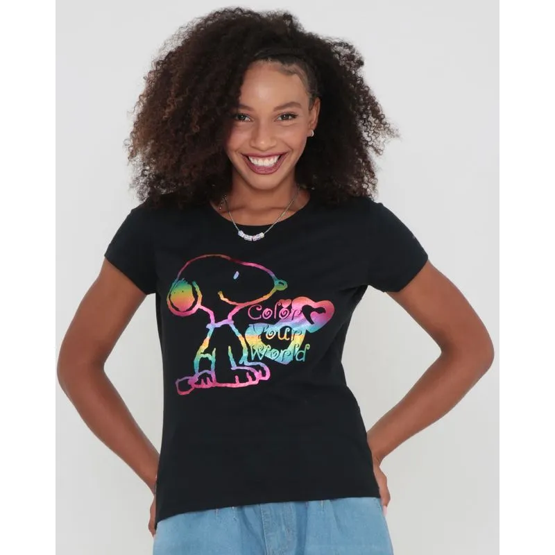 Camiseta Feminina Snoopy Gangster Preta P