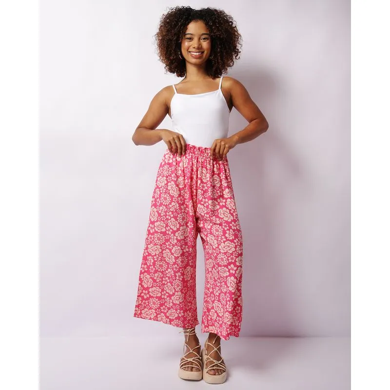 Calça Pantacourt Estampa Folhas Rosa 11162000033146UN