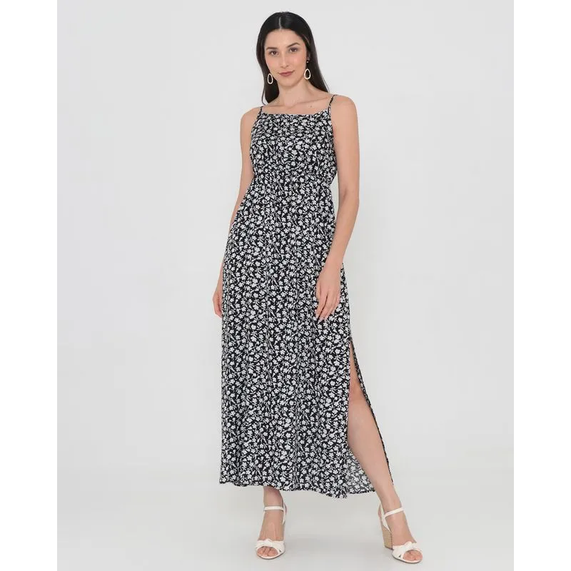 Vestido Longo Estampa Floral Preto G
