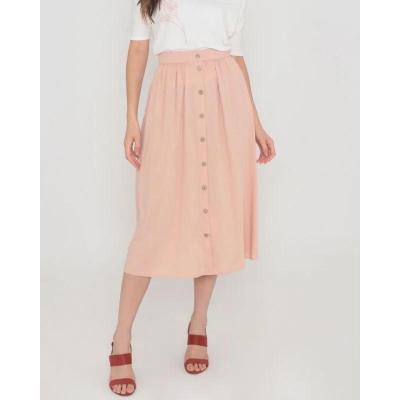 Saia Midi Com Botões E Bolsos Bege P