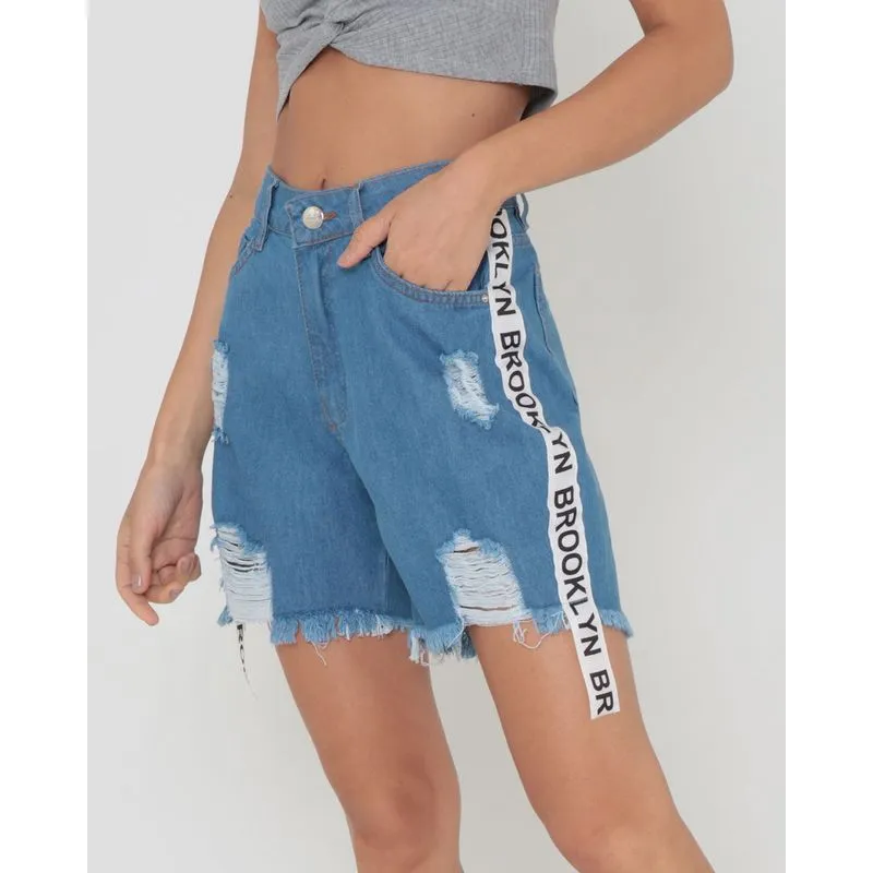 Short Feminino Jeans Brooklyn Destroyd Azul 40
