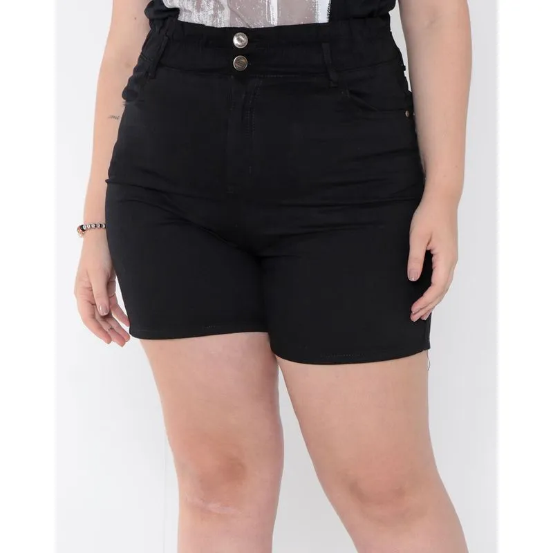 Short Plus Size Feminino Sarja Clochard Preto 48