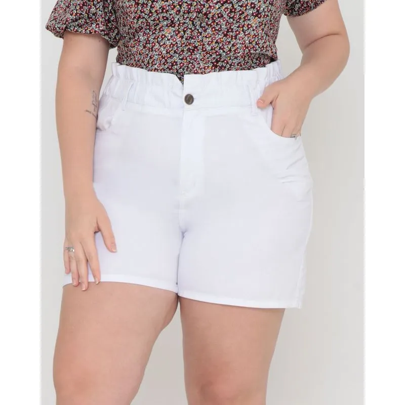 Short Clochard Sarja Plus Size Com Elástico Branco 50