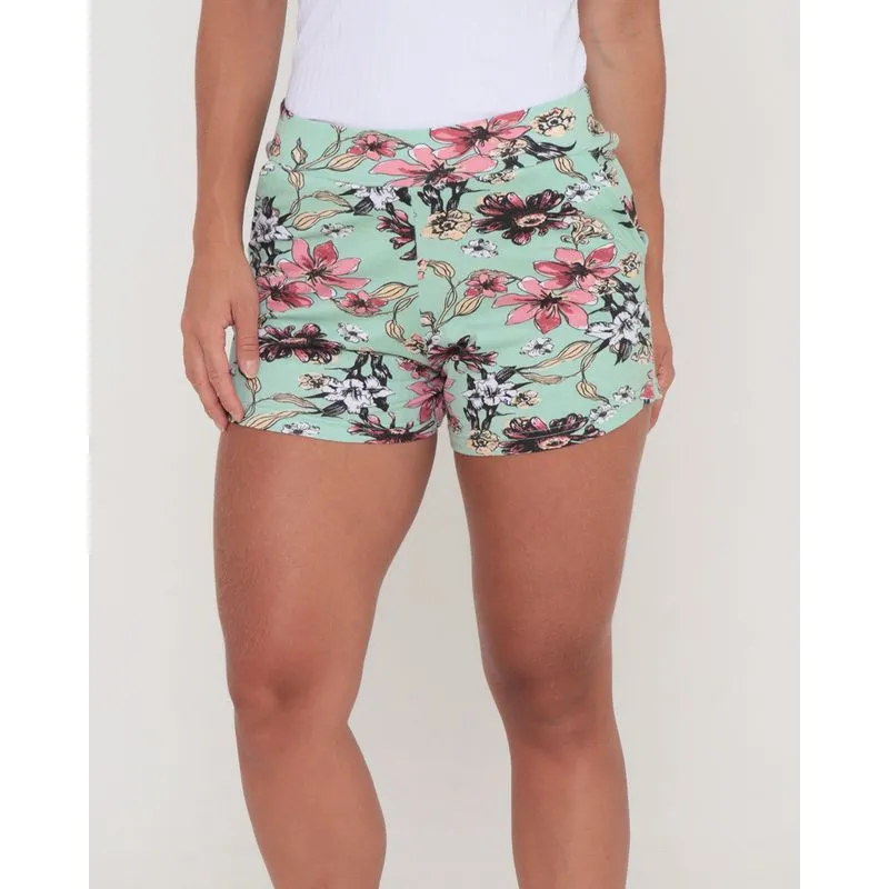 Short Feminino Estampa Floral Verde P