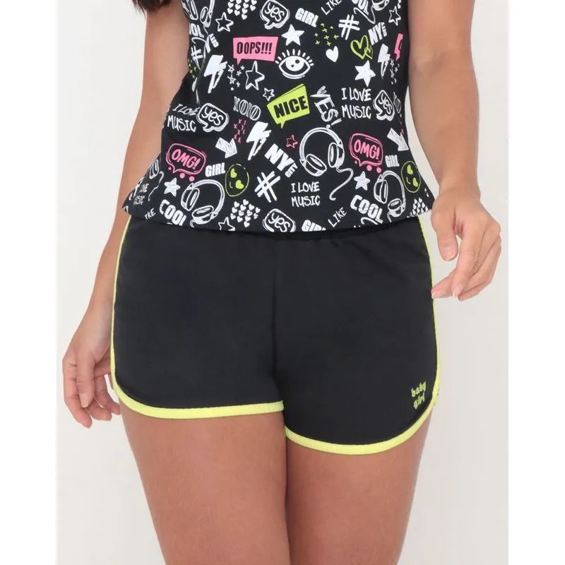 Short Moletinho Feminino Boxer Com Bordado Preto P