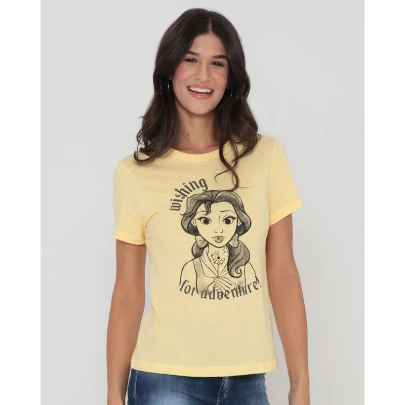 Camiseta Feminina Estampa Bela Disney Amarela G