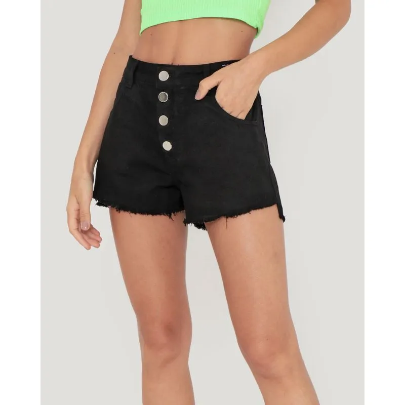 Short Sarja Barra Desfiada Preto 44