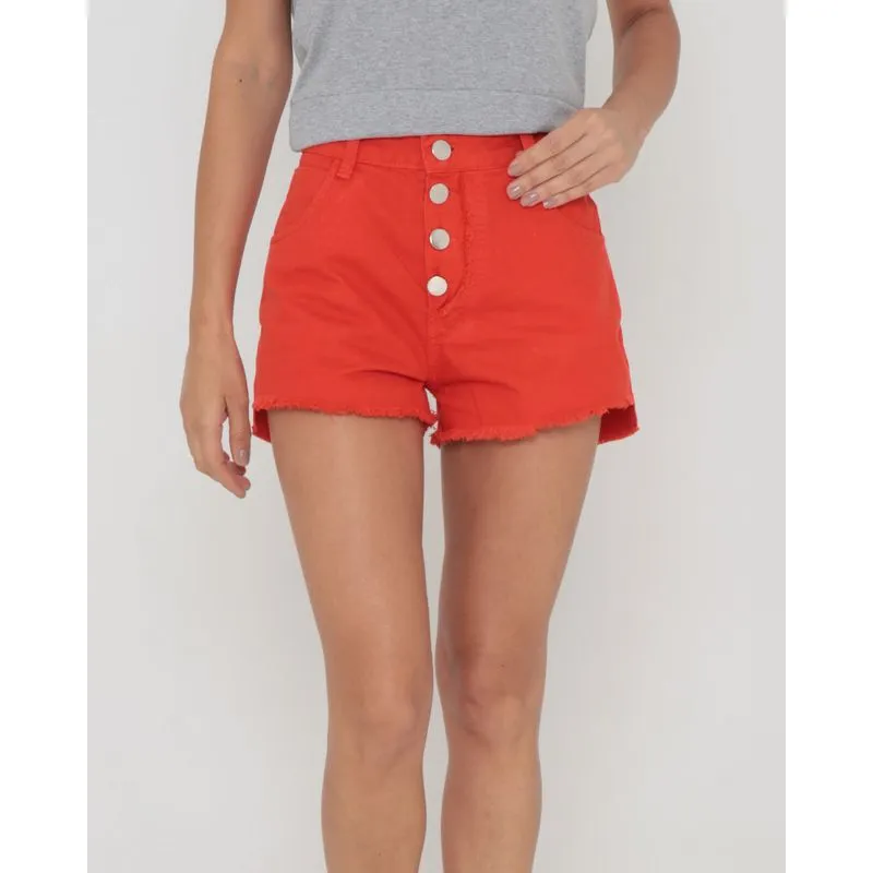 Short Sarja Barra Desfiada Vermelho 36