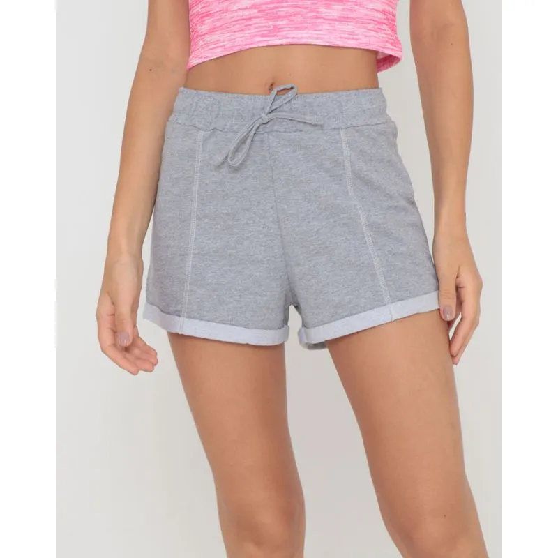 Short Feminino Moletinho Costura Frontal Cinza G