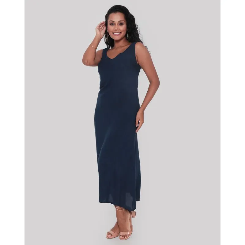 Vestido Regata Midi Liso Azul Marinho M