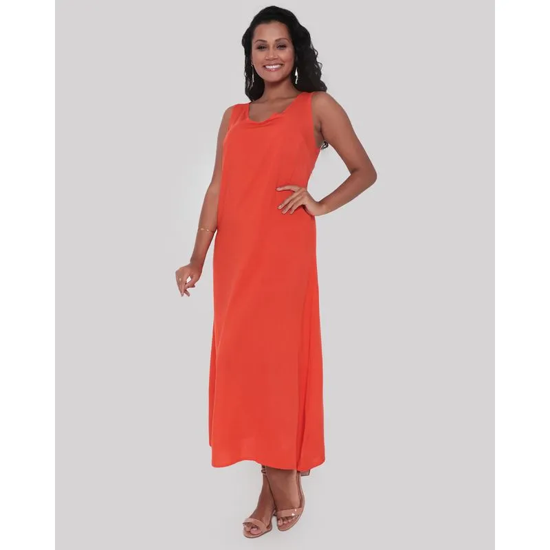 Vestido Regata Midi Liso Laranja P