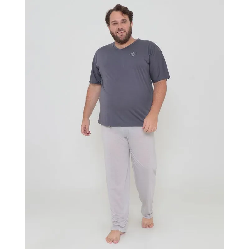 Pijama Masculino Plus Size Liso Cinza G3