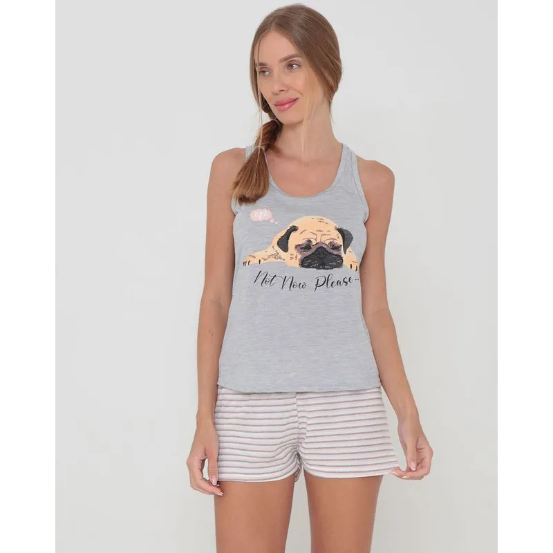 Pijama Short Doll Nadador Estampa Pug Cinza G