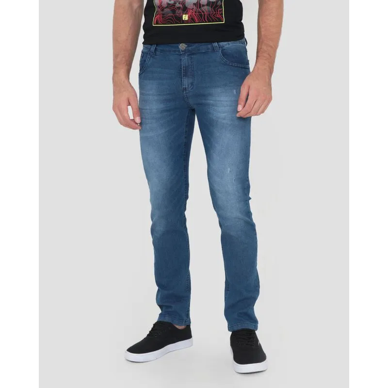 Calça Jeans Masculina Skinny Com Puídos Azul 46