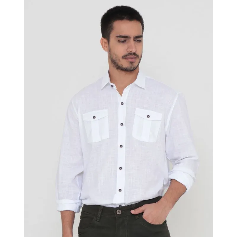 Camisa Masculina Flamê Com Bolsos Branca 5