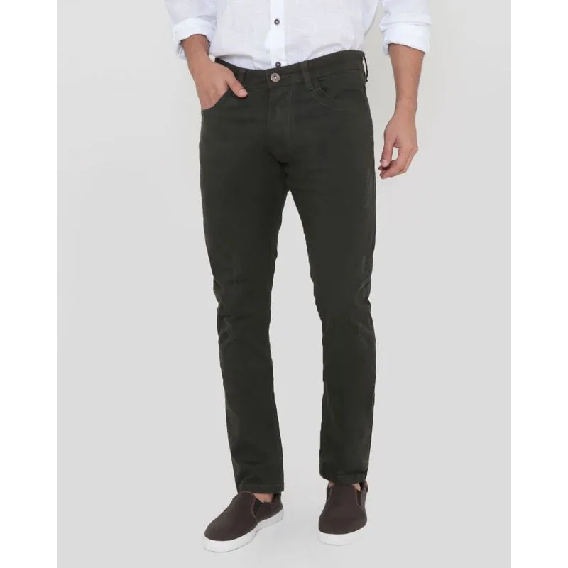Calça Masculina Sarja Skinny Com Puídos Verde Escura 38