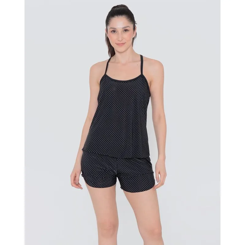 Pijama Short Doll Nadador Liganete Poá Preto G