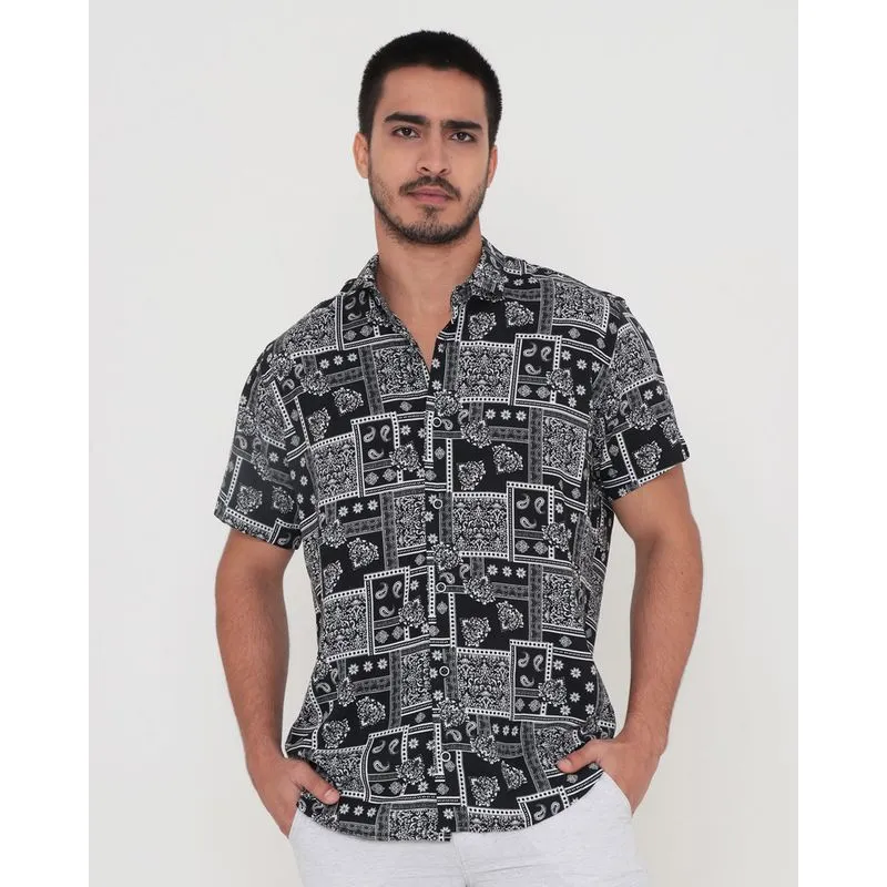 Camisa Masculina Estampa Paisley Floral Preta 5