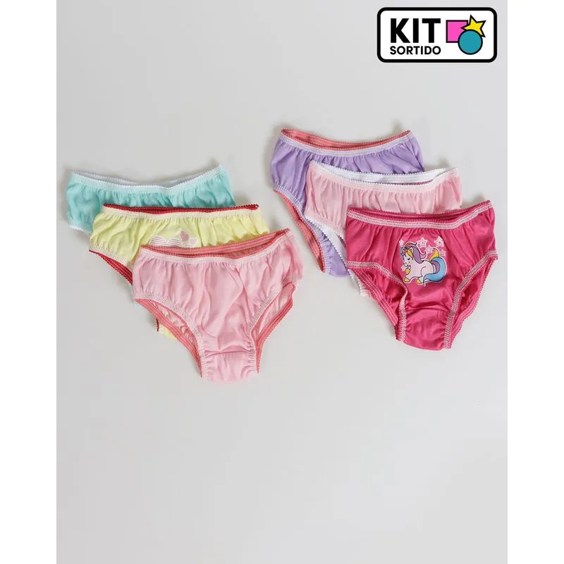 Kit 3 Calcinhas Infantil Básica Estampa e Cores Sortidas Tamanho 6 6
