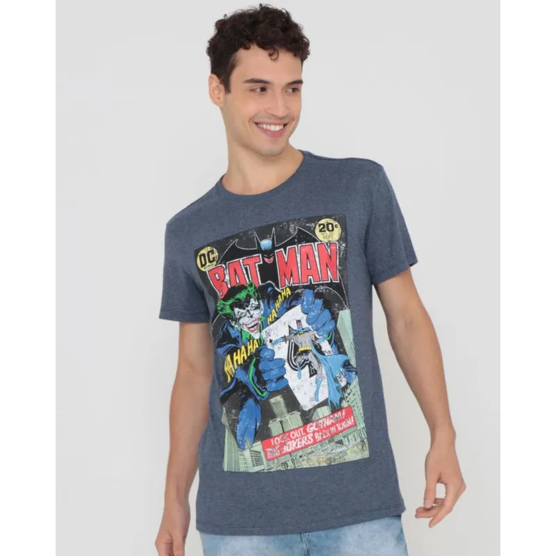 Camiseta Masculina Batman e Coringa Liga da Justiça Azul G