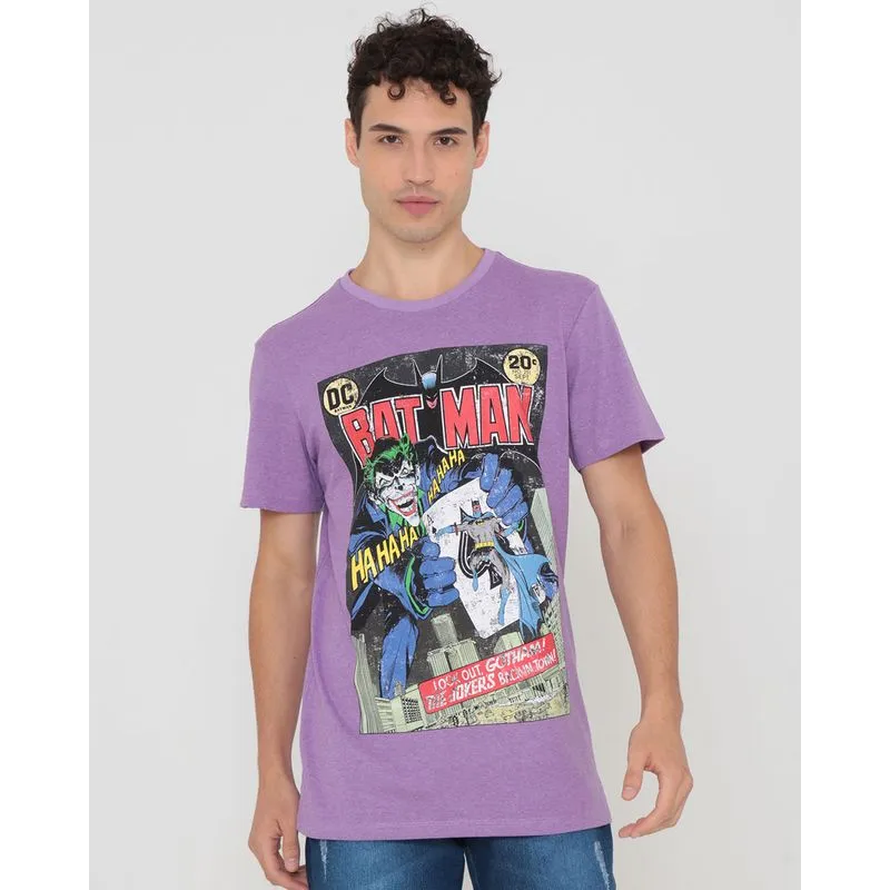 Camiseta Batman Mescla Liga da Justiça Roxo P