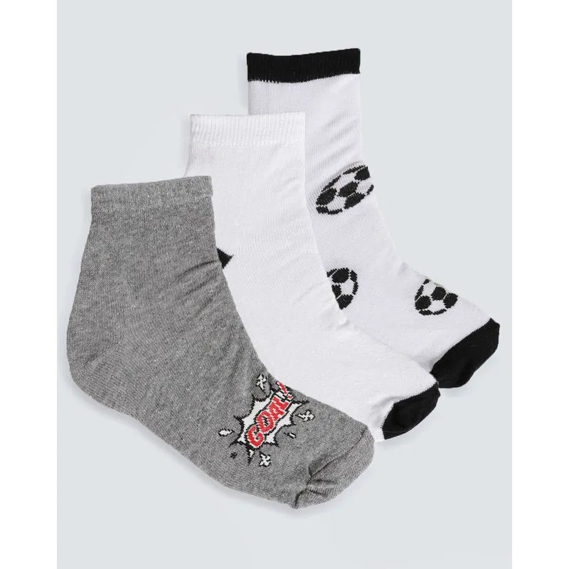 Kit De Meia Infantil 3 Pares Cano Curto Futebol Cinza Branca 30 A 33