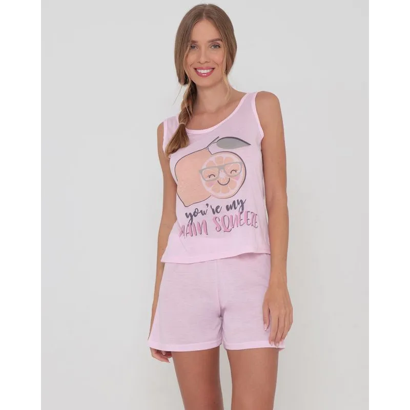 Pijama Feminino Curto Estampa De Laranja Rosa P
