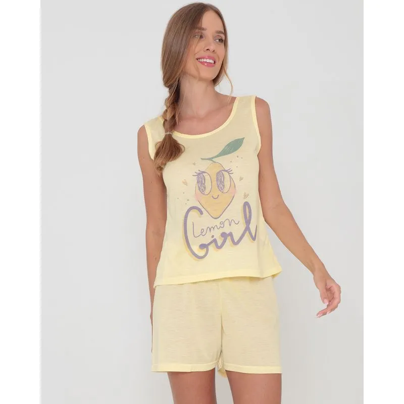 Pijama Regata Estampa Lemon Girl Amarelo M