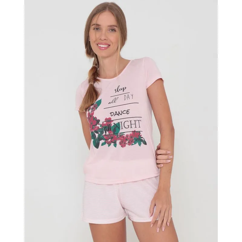 Pijama Feminino Estampa Flor Rosa Claro GG