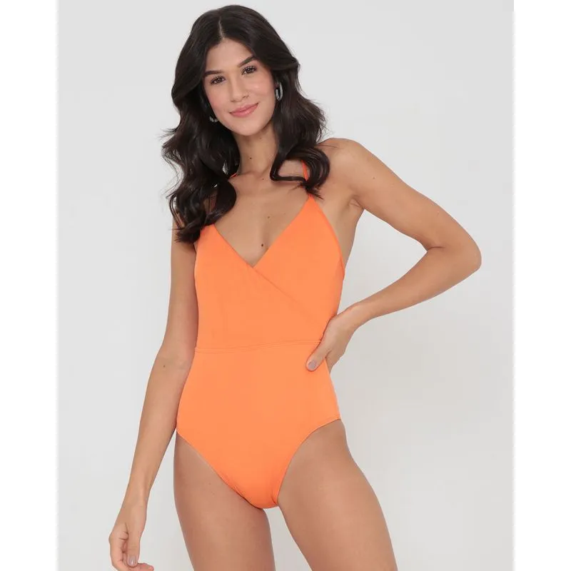 Maiô Feminino Decote Traspassado com Tiras Laranja G